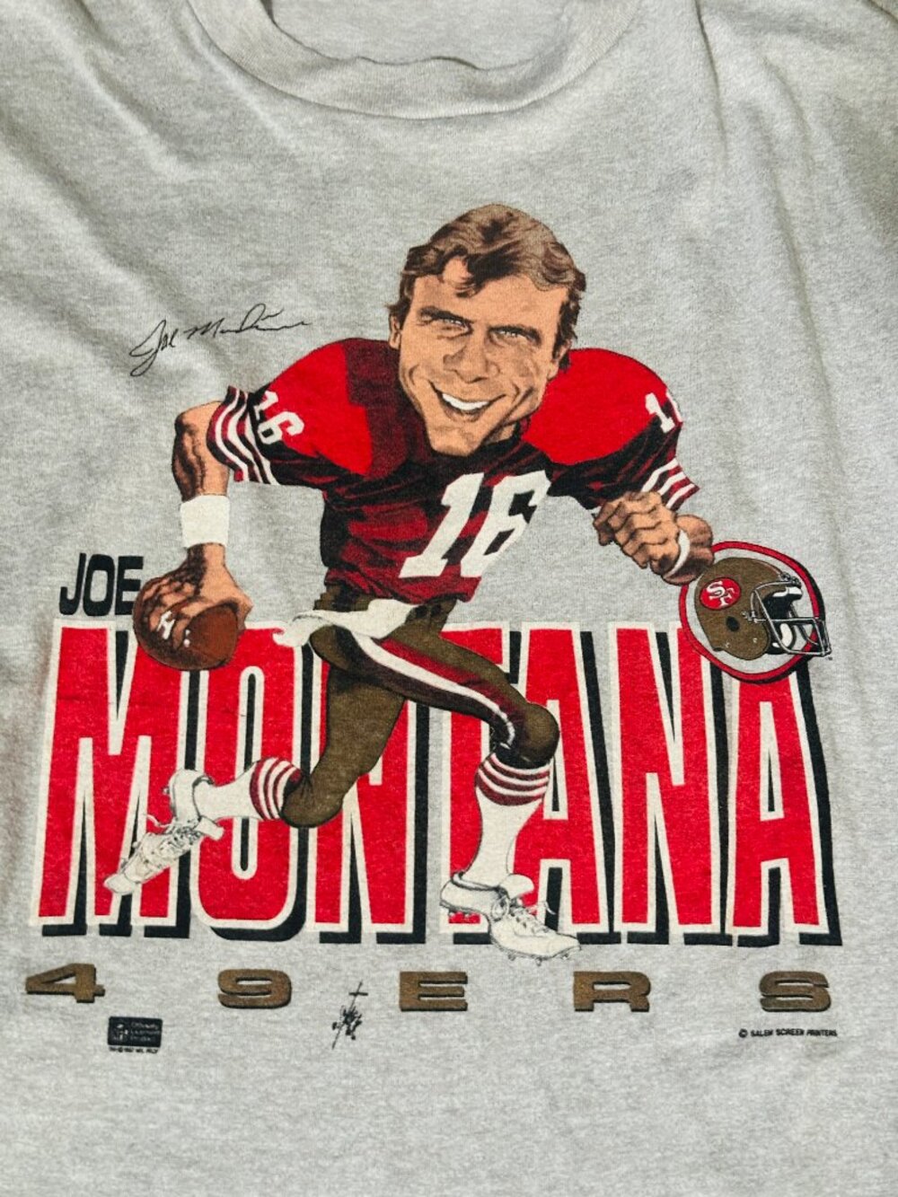 Joe Montana~ Vintage XL Caricature 49ers NFL Football Screen Stars Vtg T-Shirt